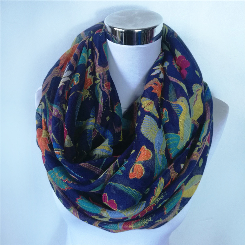 New Magpie Bird print Viscose  - Infinity Scarf Knit ulasan dan harga