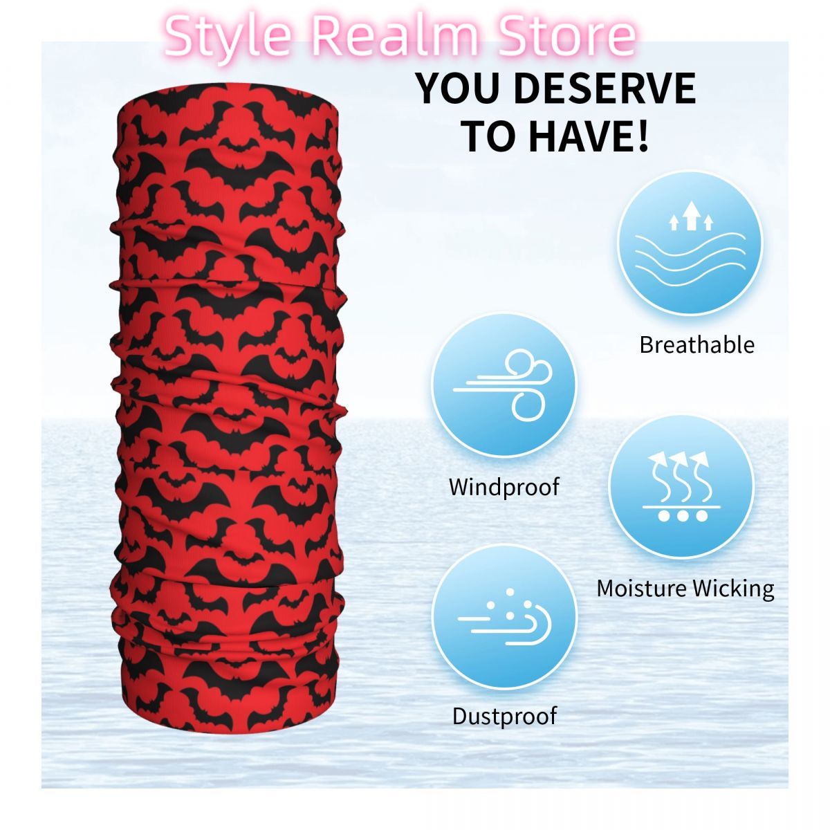 Gothic Witch Bats Pattern Band - Neck Warmer Tube ulasan dan harga