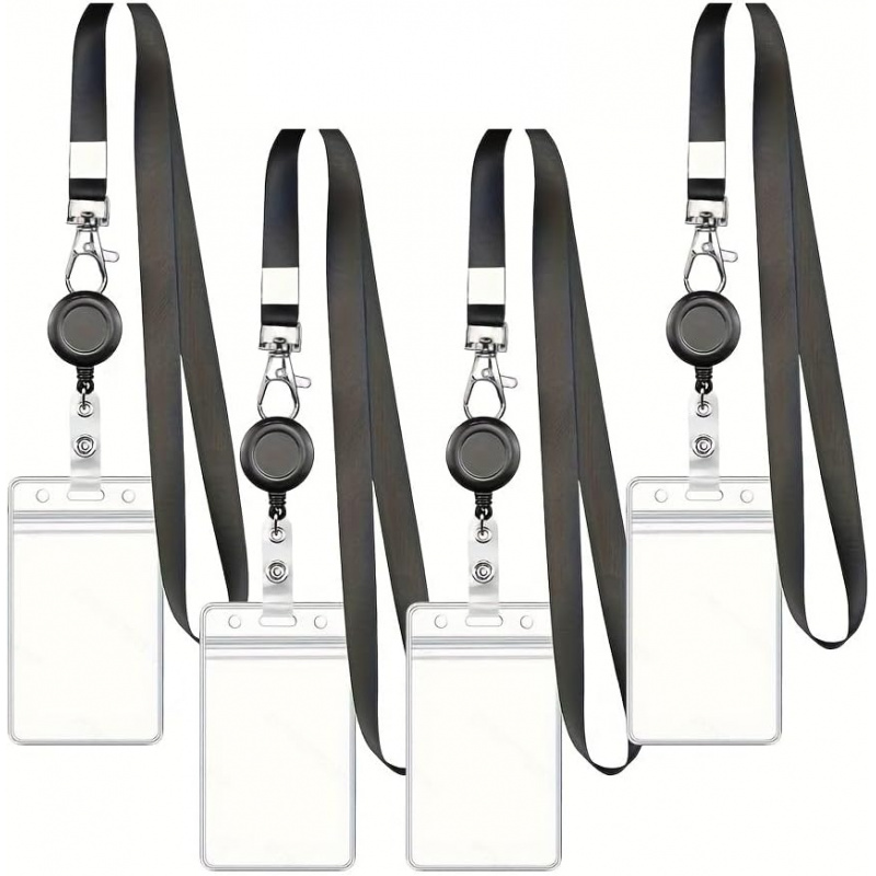 4PCS Lanyard Black Retractable - Lanyard Badge Holder ulasan dan harga