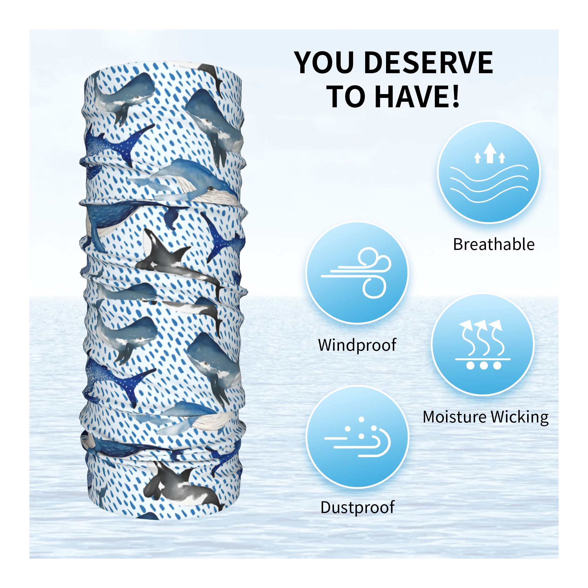 Custom Blue Watercolour Shark  - Neck Warmer Tube ulasan dan harga