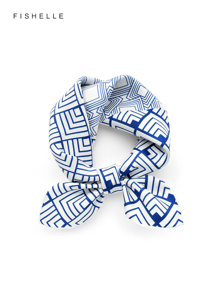 Geometric printed real silk tw - Ascot Neck Scarf ulasan dan harga