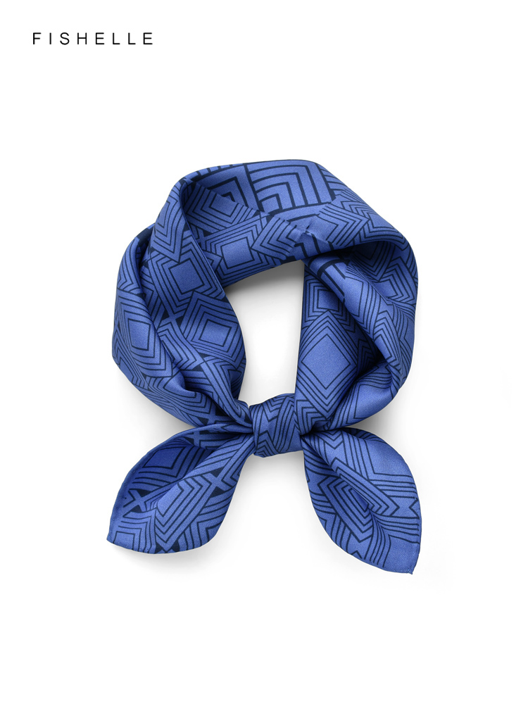Geometric printed real silk tw - Ascot Neck Scarf ulasan dan harga