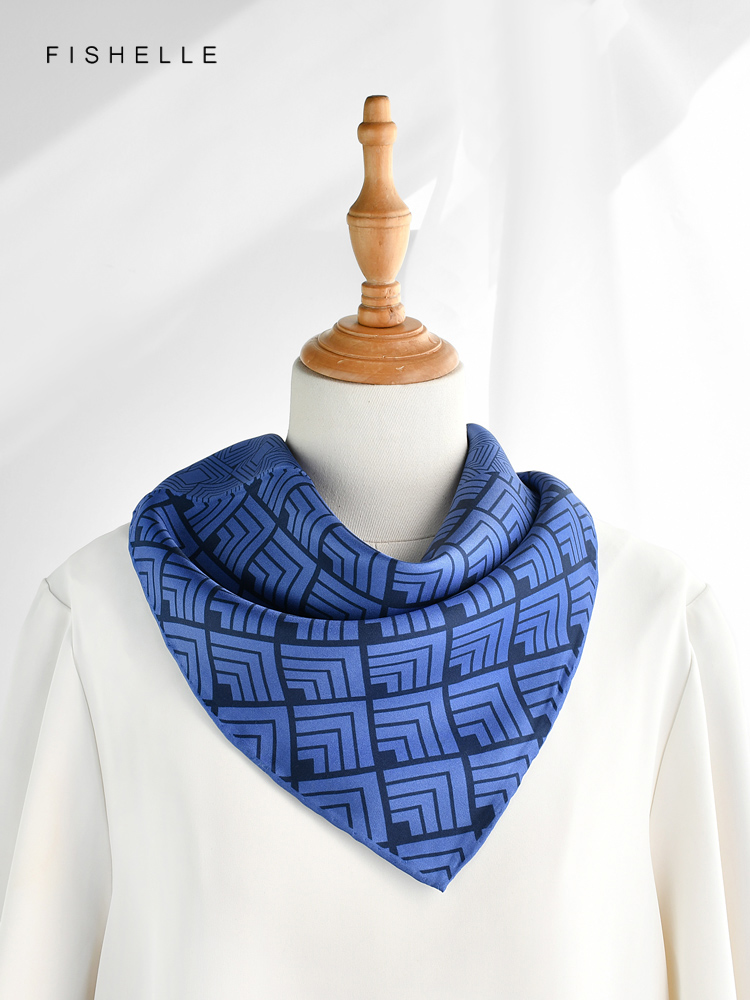 Geometric printed real silk tw - Ascot Neck Scarf ulasan dan harga