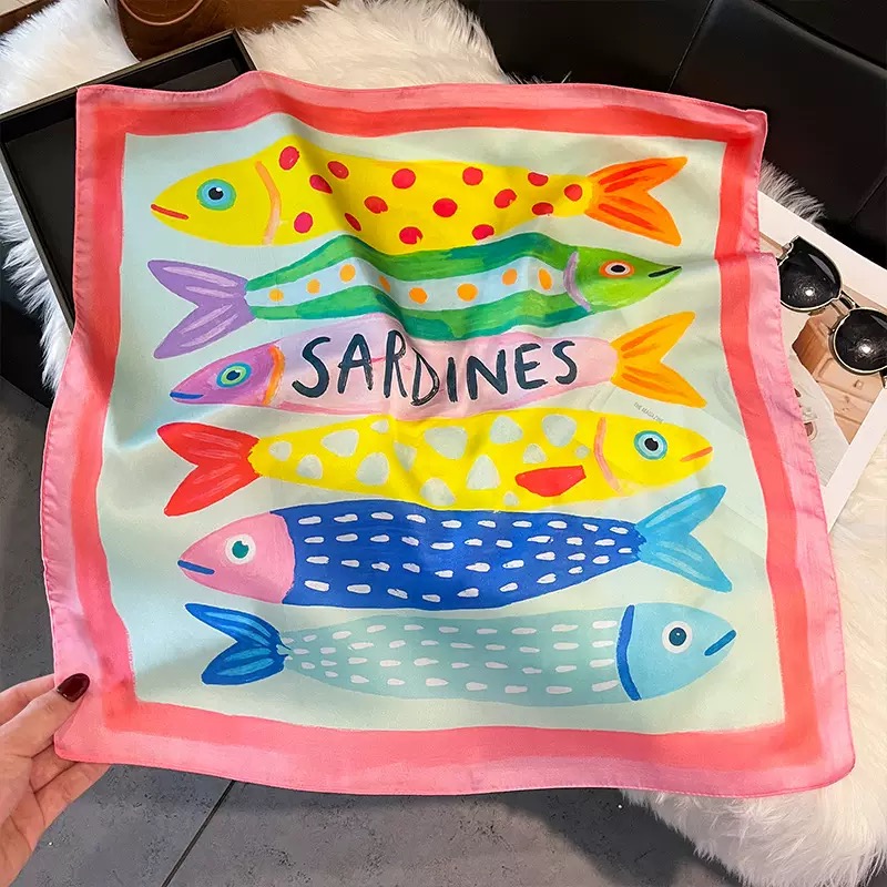 Fashion Fish Pattern Square Si - Ascot Neck Scarf ulasan dan harga
