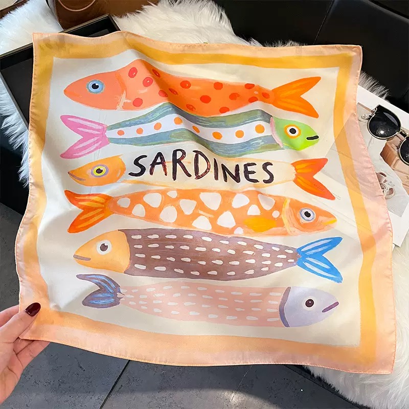Fashion Fish Pattern Square Si - Ascot Neck Scarf ulasan dan harga