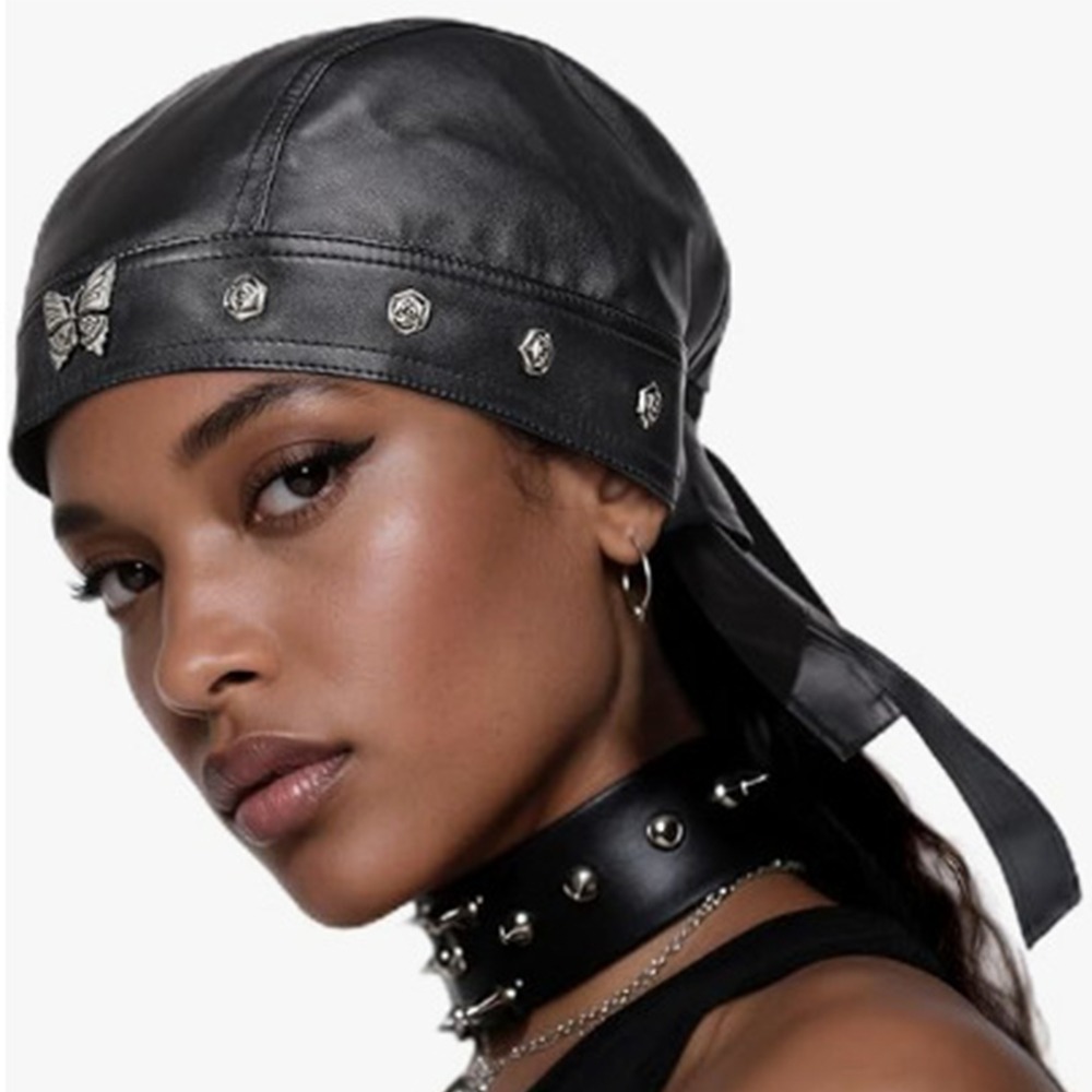 New PU Leather Black Biker Cap - Bandana Doo Rag ulasan dan harga